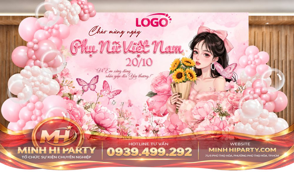 Mẫu trang trí 20/10 bạt hiflex đơn giản kết hợp bóng bay mới nhất 2026
