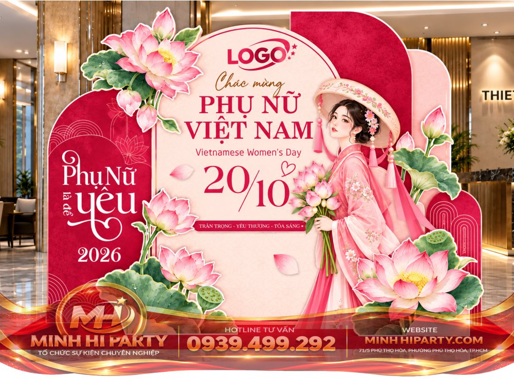Mẫu trang trí mừng ngày phụ nữ Việt Nam 2026 với hoa sen