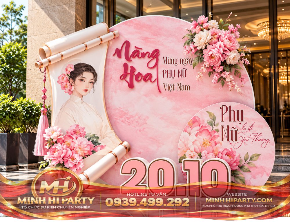 Mẫu trang trí 20/10 kết hợp hoa tươi sang trọng mới nhất 2026