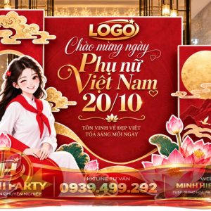 Mẫu trang trí 20/10 kết hợp logo chữ nổi hiện đại mới nhát 2026