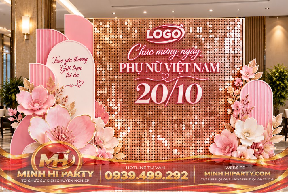 Mẫu trang trí 20/10 với sequin lấp lánh
