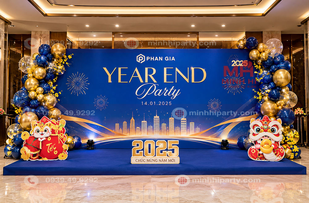 background tet 2027 bat Background chụp hình Tết 2027 in bạt Hiflex xanh dương sang trọng.