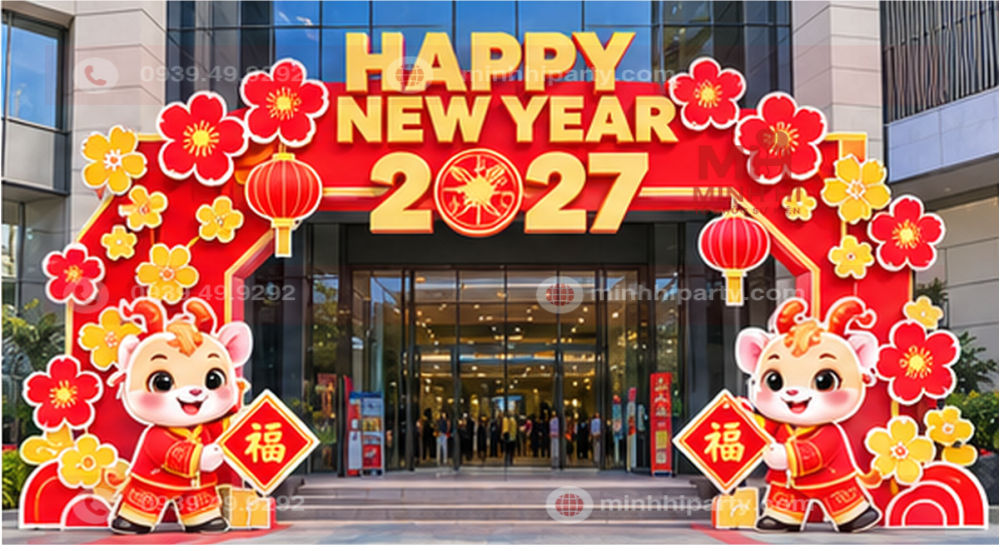 Cổng chào Tết Đinh Mùi chữ nổi đẹp cho trung tâm thương mại năm 2027