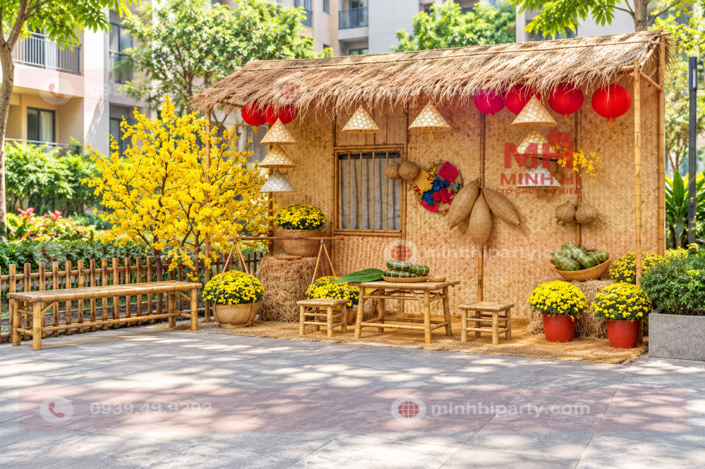 Decor tết 2027 cho khu dân cư với mai vàng