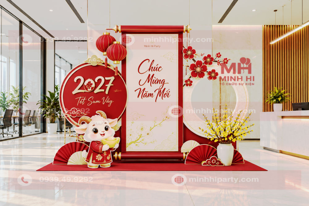 decor tet 2027 cho van phong hien dai Decor tết 2027 cho văn phòng thiết kế hiện đại cho sảnh lớn