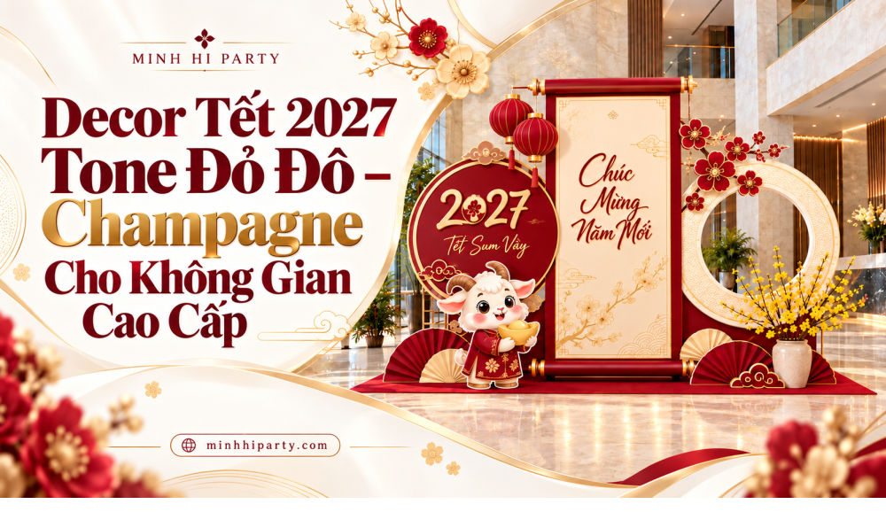 decor tet 2027 tone do do Decor tết 2027 tone đỏ đô sang trọng với các mẫu do Minh hi Party cung cấp