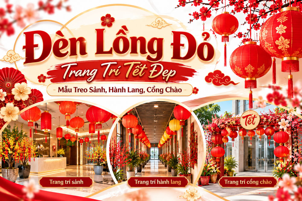 Đèn lồng đỏ trang trí Tết đẹp với các mẫu treo sảnh, hành lang và cổng chào, thiết kế nổi bật đón xuân.