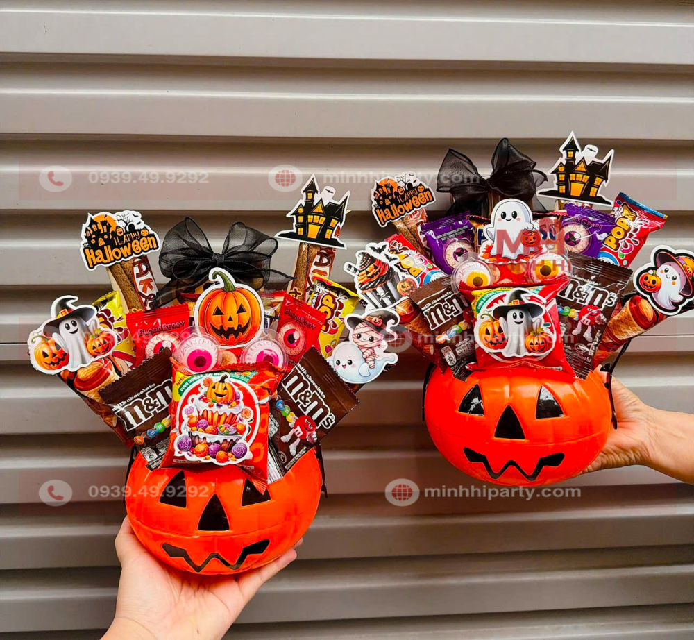 gio qua halloween don gian hinh qua bi Giỏ quà Halloween đơn giản với hình quả bí
