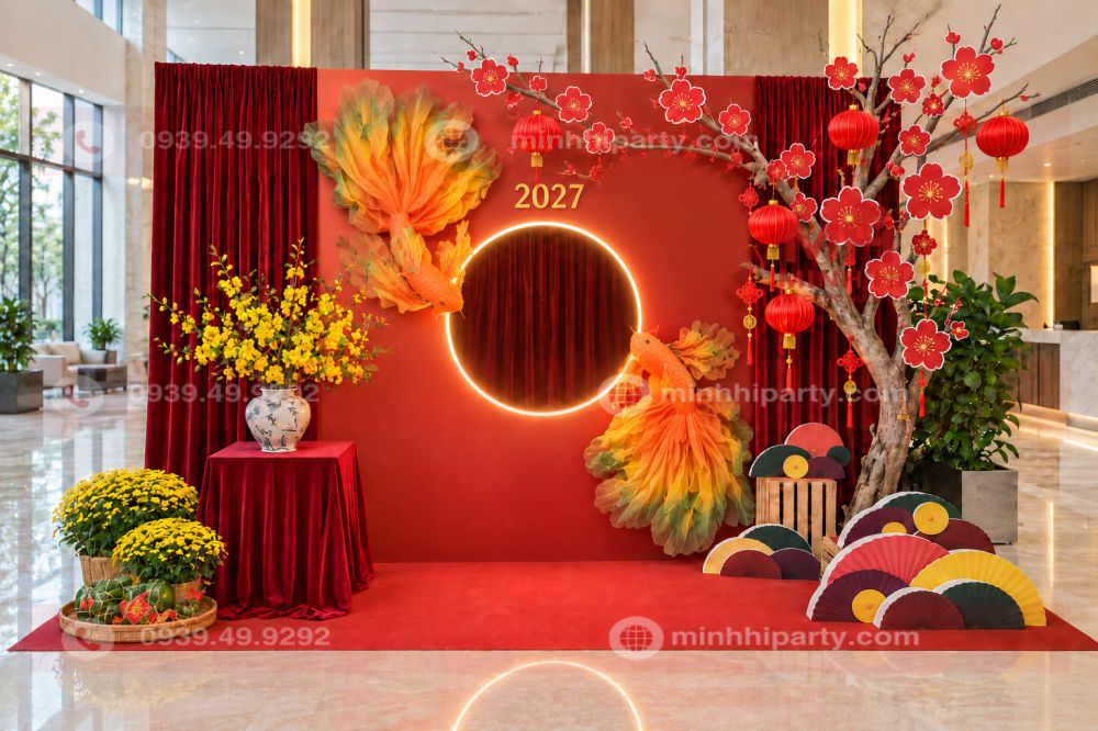 hoa va phu kien decor tet 2027 Hoa và phụ kiện decor tết 2027 với các chi tiết truyền thống kết hợp hiện đại