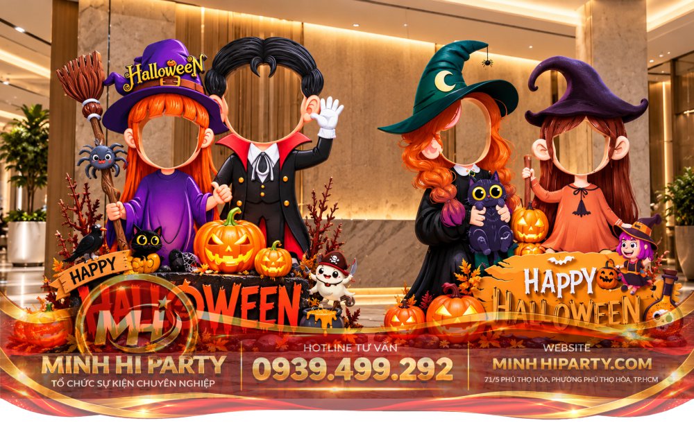 khung chup anh mat be Halloween 2026 dang yeu de thuong decor trang tri Trung tam tieng anh Mall Nha hang Truong hoc Trang Trí Halloween 2026 Theo Concept Riêng Của Doanh Nghiệp