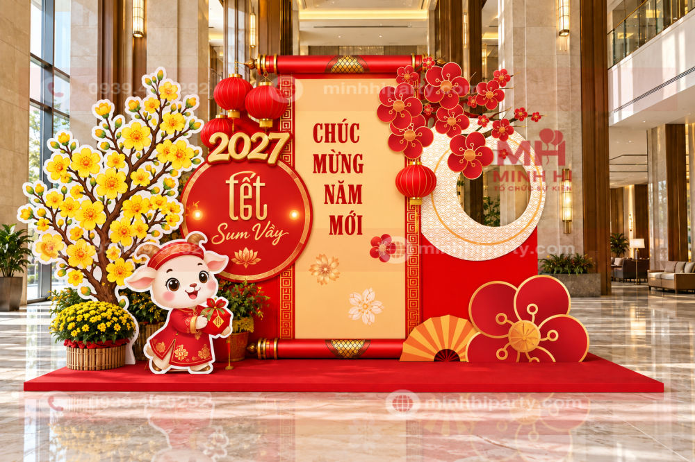 linh vat trang tri tet 2027 ket hop hoa mai hoa dao Trang trí tết 2027 kết hợp hoa mai và hoa đào cùng Linh Vật năm Đinh Mùi