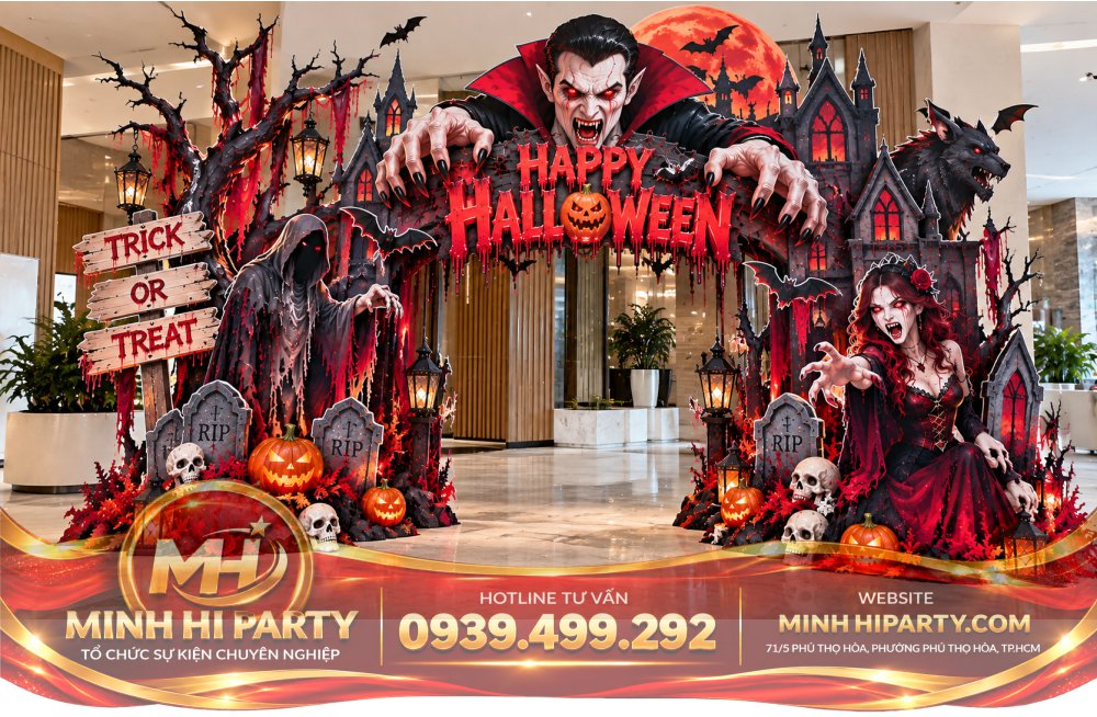 mau dem nguyen rua concept trang tri cong halloween 2026 Mẫu Trang Trí Halloween 2026 Mới Nhất Với Phù Thủy dracula Và Mèo Đen