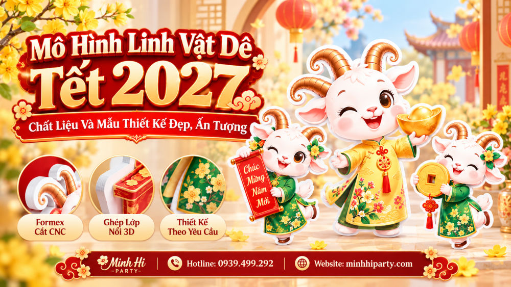 mo hinh linh vat de tet 2027 Mô hình Linh Vật Dê Tết 2027 do Minh Hi Party cung cấp