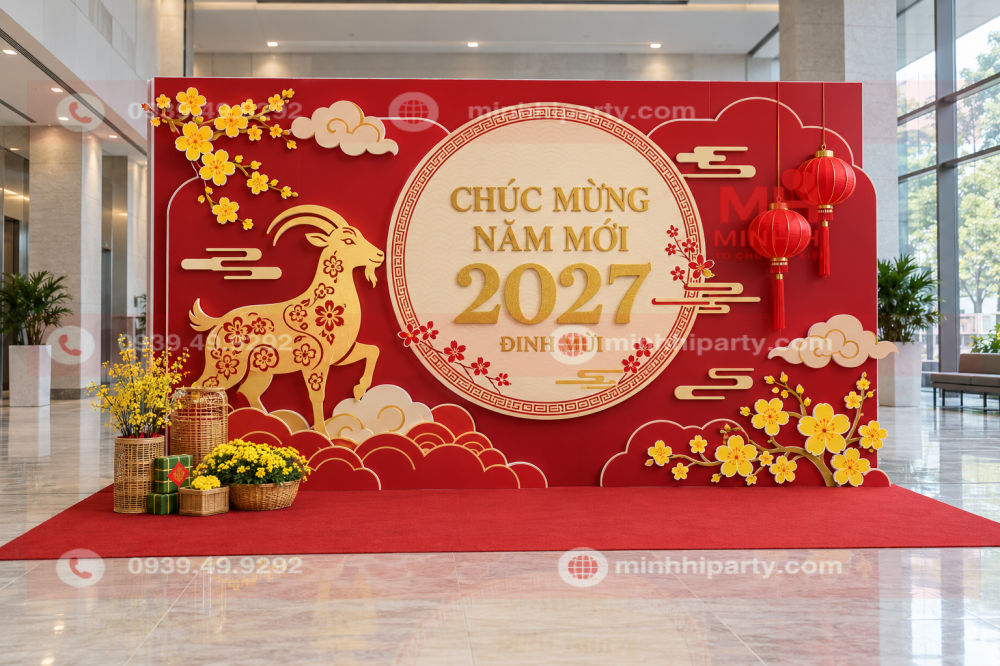 Mẫu trang trí backdrop Tết 2027 formex phân lớp dùng trong trang trí Tết 2027
