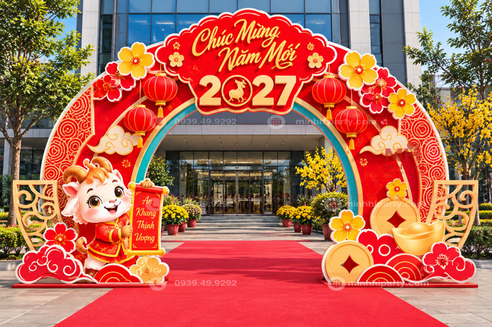 Trang trí tết 2026 với cổng chào tết 2027 cho chung cư hiện đại hoành tráng