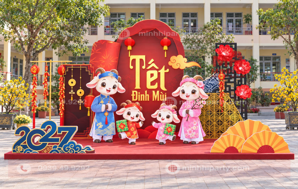 Trang trí tết 2027 cho trường trung học và trường tiểu học