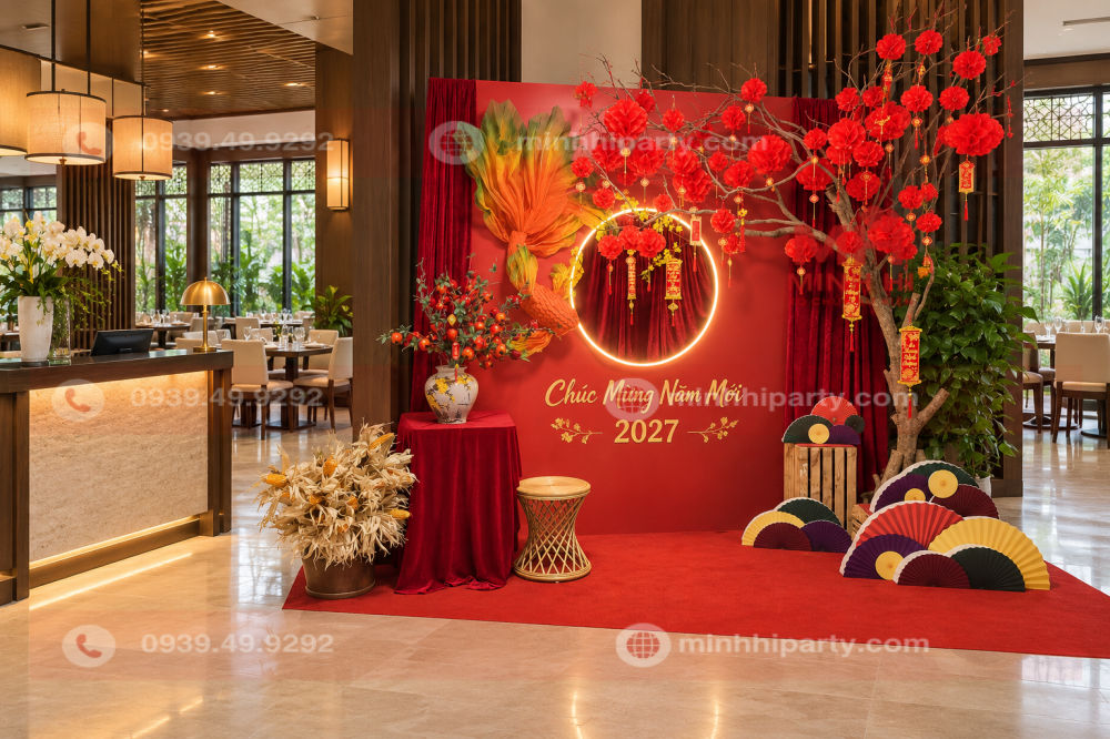 Trang trí tết 2027 sang trọng cho nhà hàng